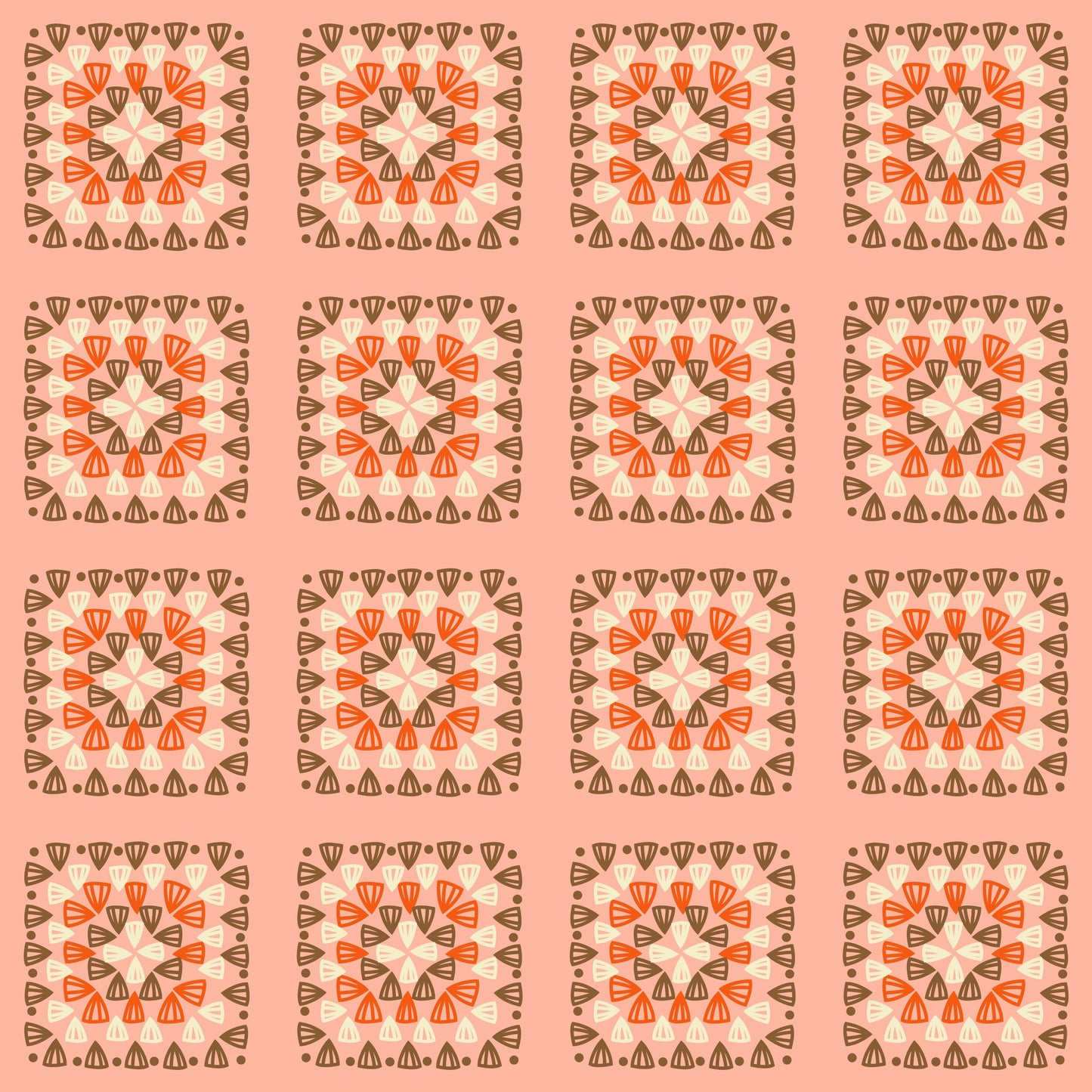 Peach Blend Granny Squares Print