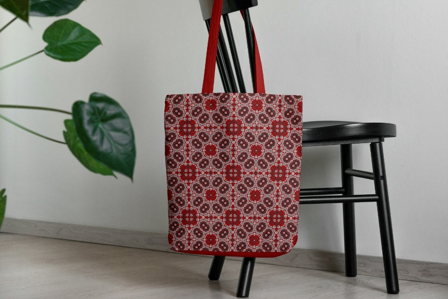 Red Ebony Lace Floral Granny Squares Seamless Print