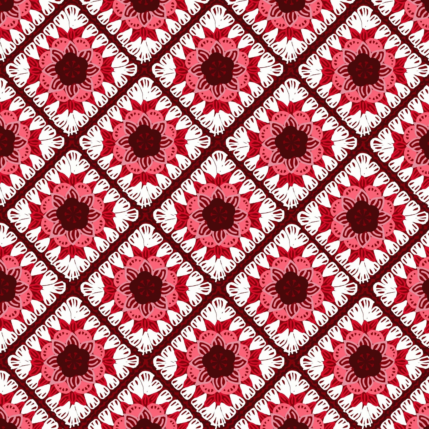 Ivory Red Floral Lattice