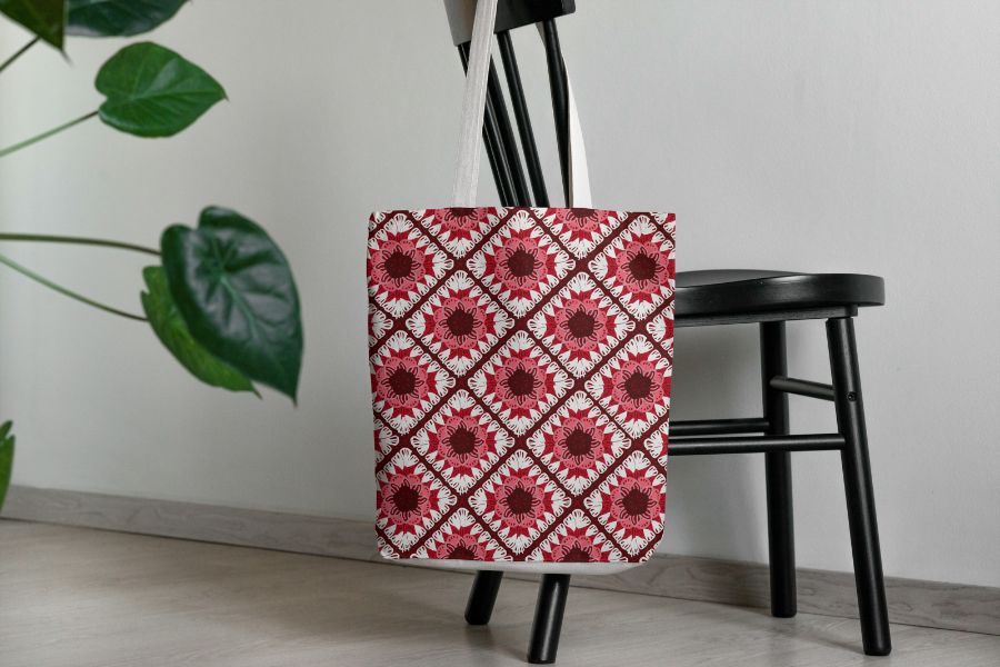 Ivory Red Floral Lattice