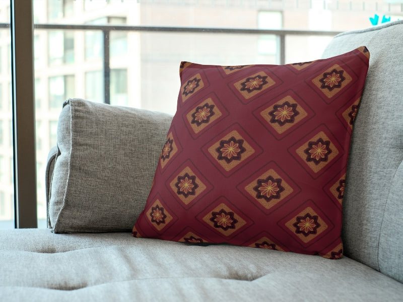 Regal Maroon Embroidery Floral Granny Squares Print