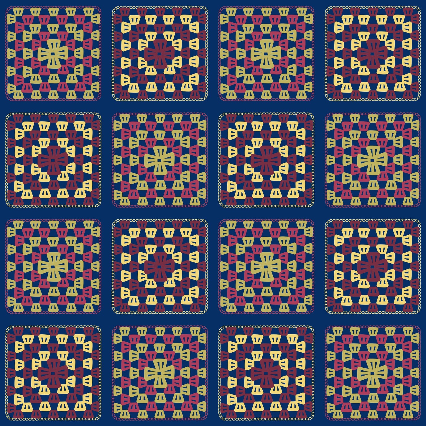 Regal Patchwork Granny Squares Print