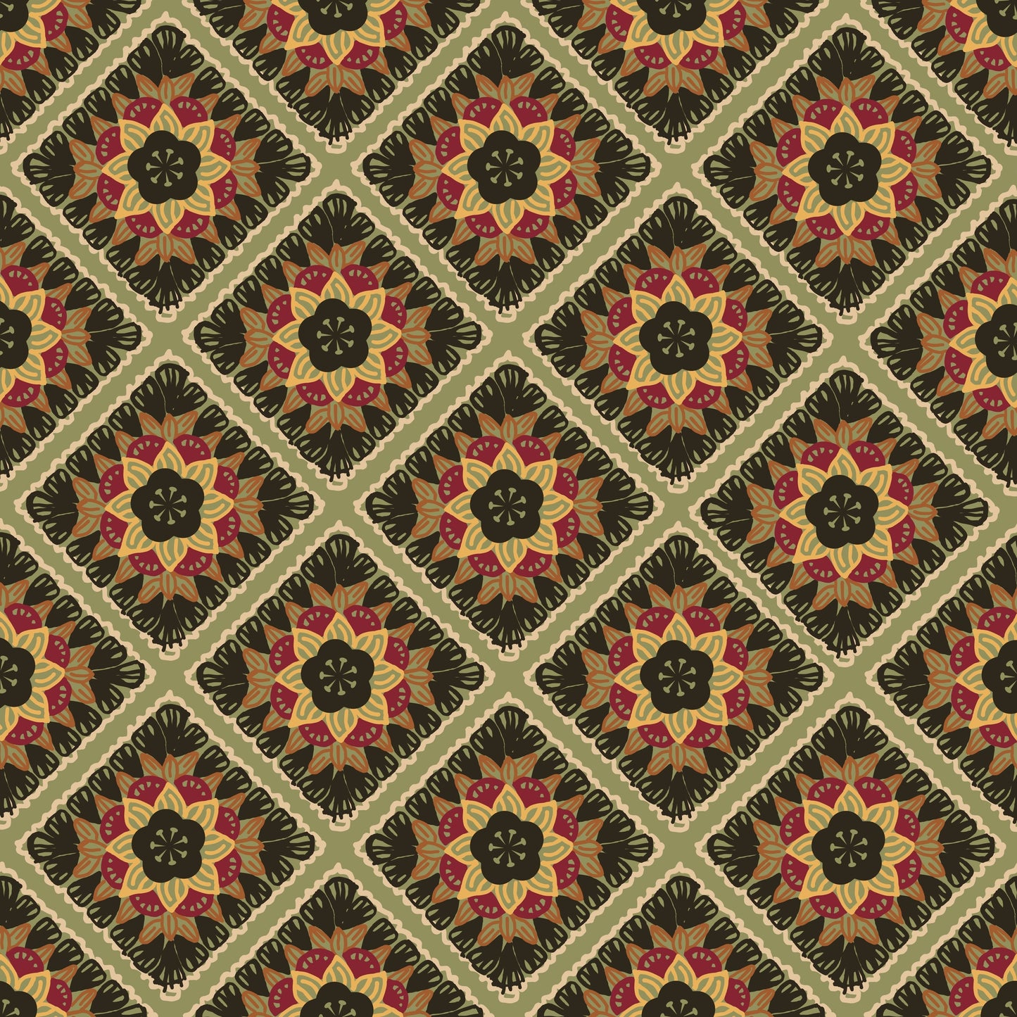 Rustic Mosaic Granny Squares Floral Seamless Print