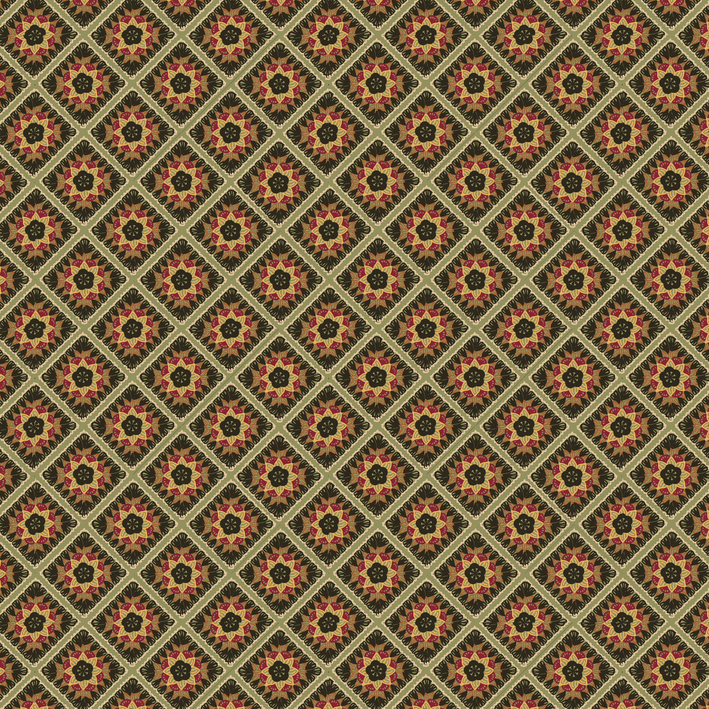 Rustic Mosaic Granny Squares Floral Seamless Print