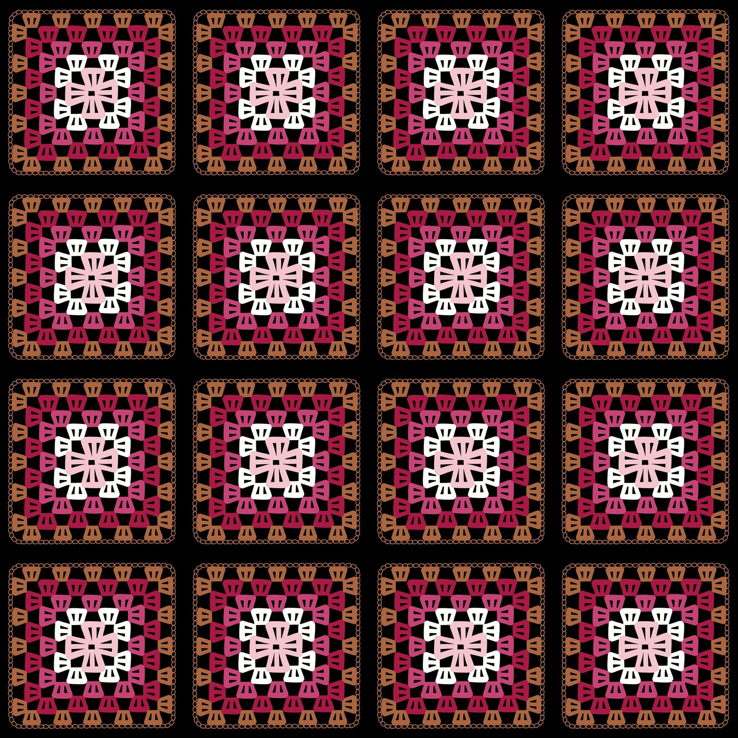Rustic Rose Granny Squares Print
