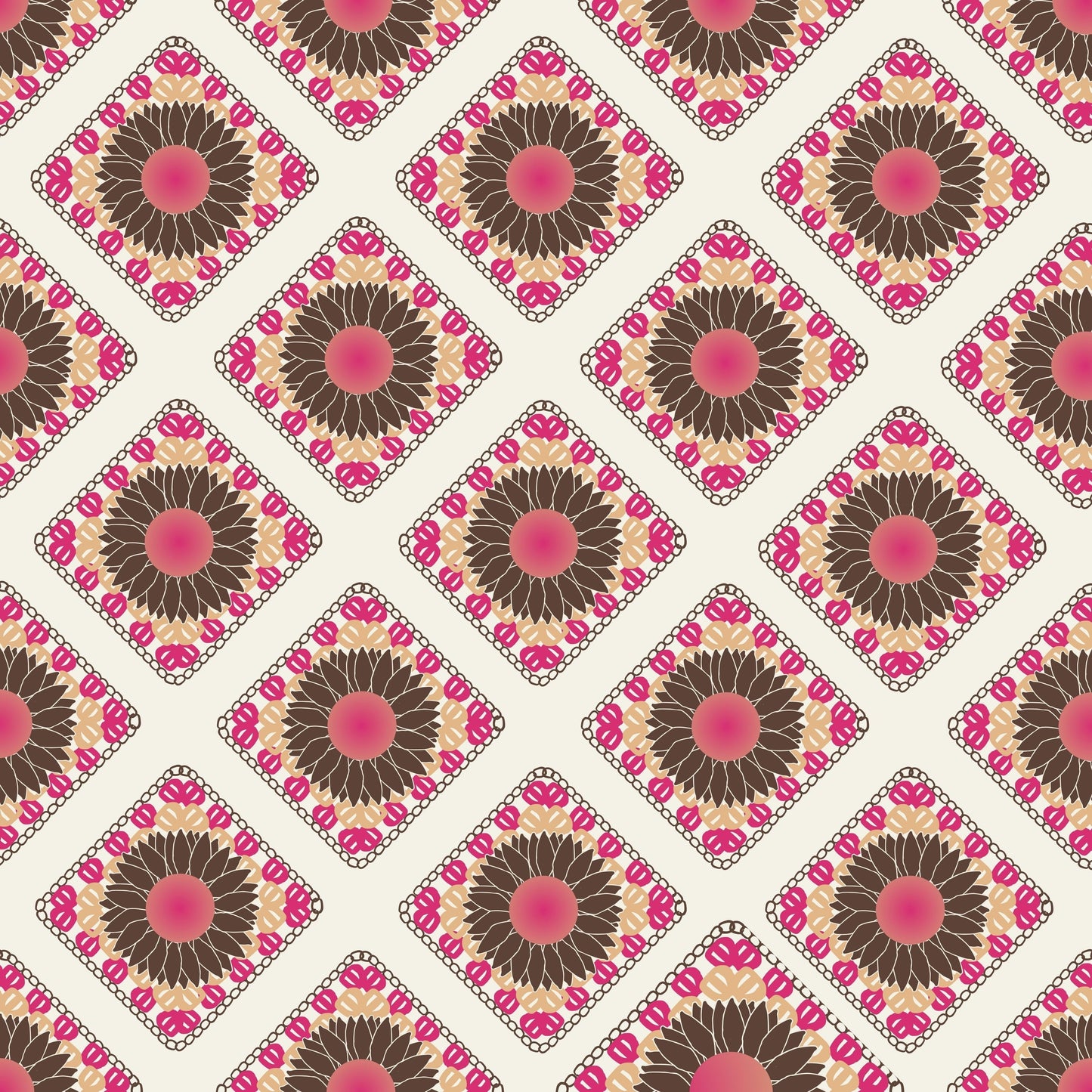 Spring Sunflowers Floral Granny Squares Seamless Print