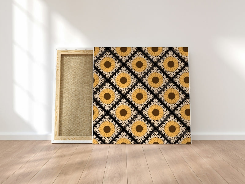 Sunflower Bloom Floral Granny Squares Seamless Print