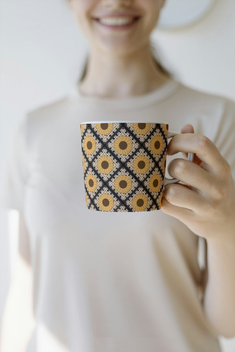 Sunflower Bloom Floral Granny Squares Seamless Print