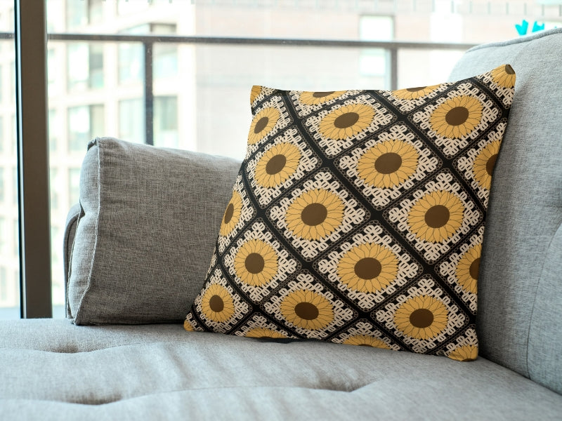 Sunflower Bloom Floral Granny Squares Seamless Print