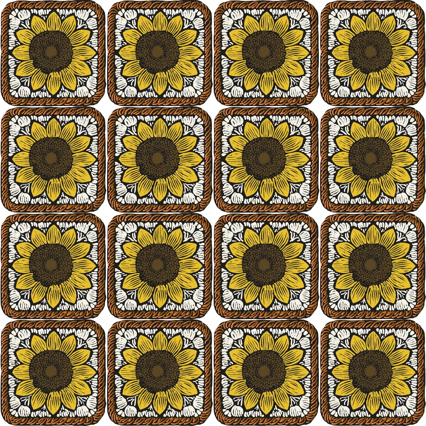 Sunflower Crochet Charm Floral Granny Squares Seamless Print