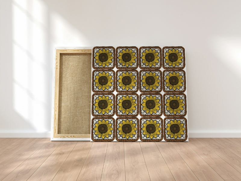 Sunflower Crochet Charm Floral Granny Squares Seamless Print