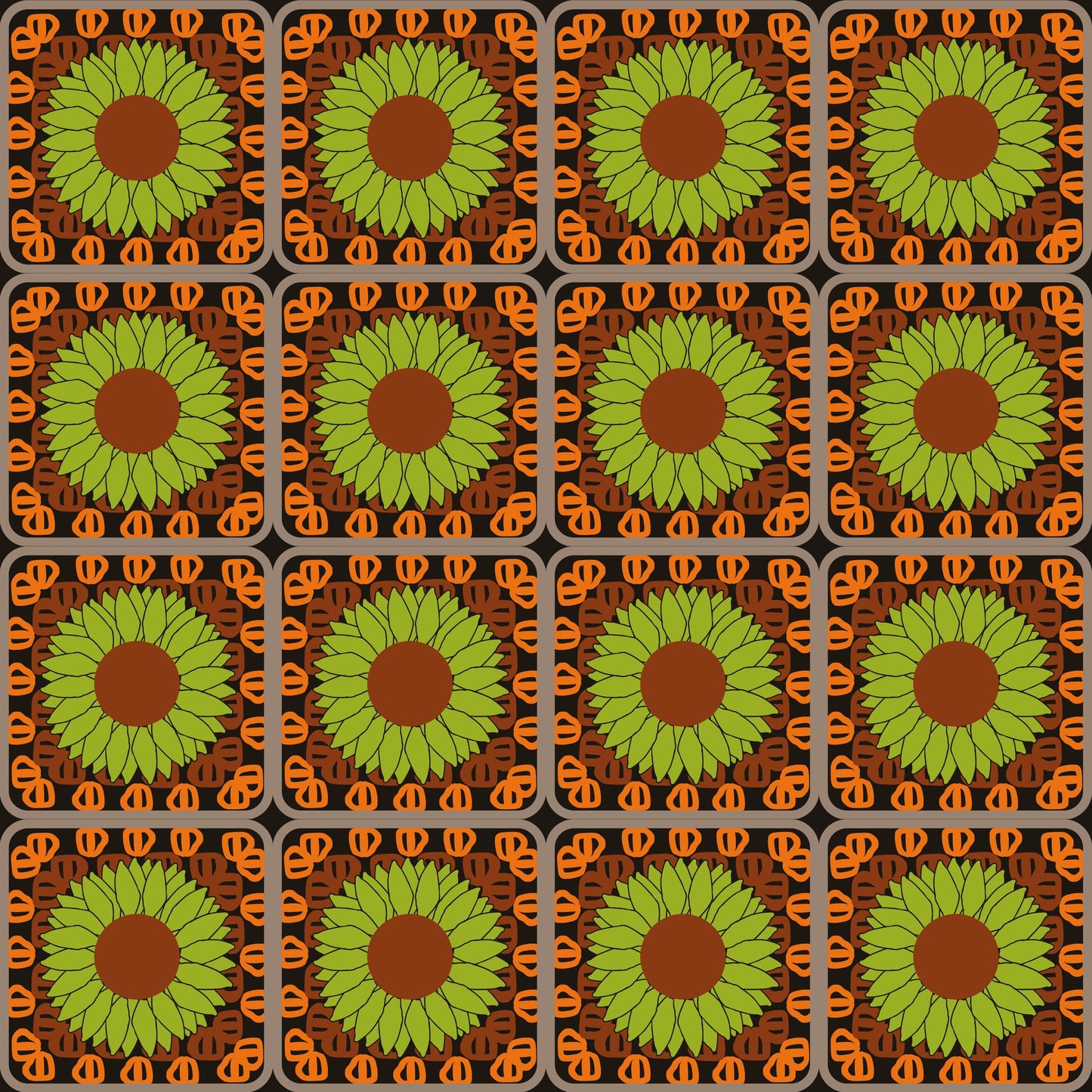 Sunflower Summertime Bloom Floral Granny Circles Seamless Print