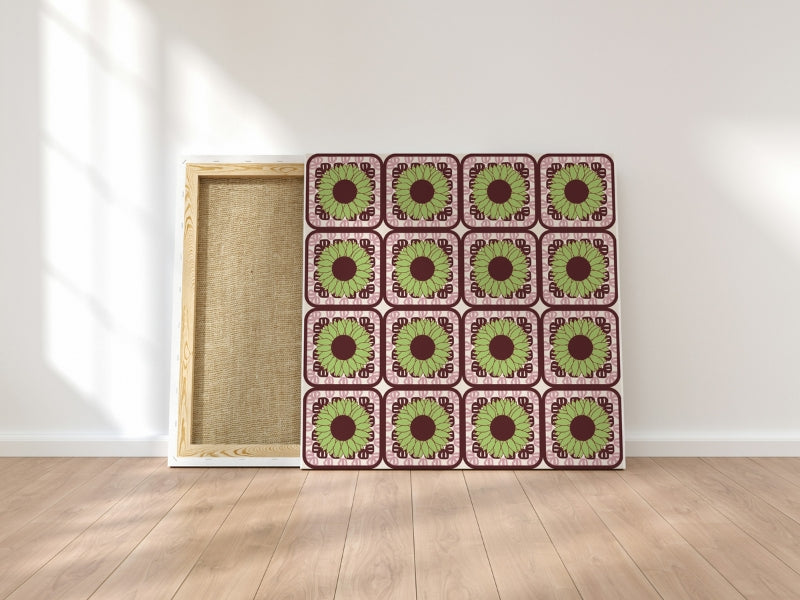Sunflowers Cherry Olive Granny Squares Floral Print