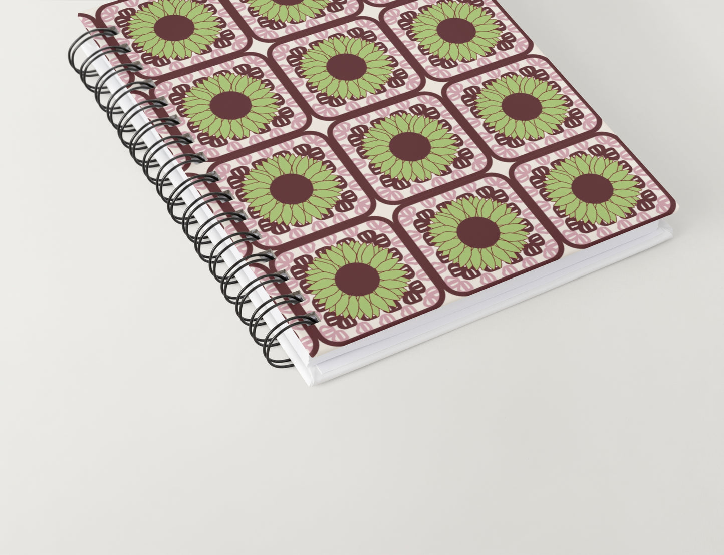 Sunflowers Cherry Olive Granny Squares Floral Print