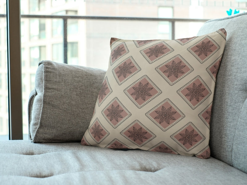 Taupe Blush Embroidery Floral Granny Squares Print