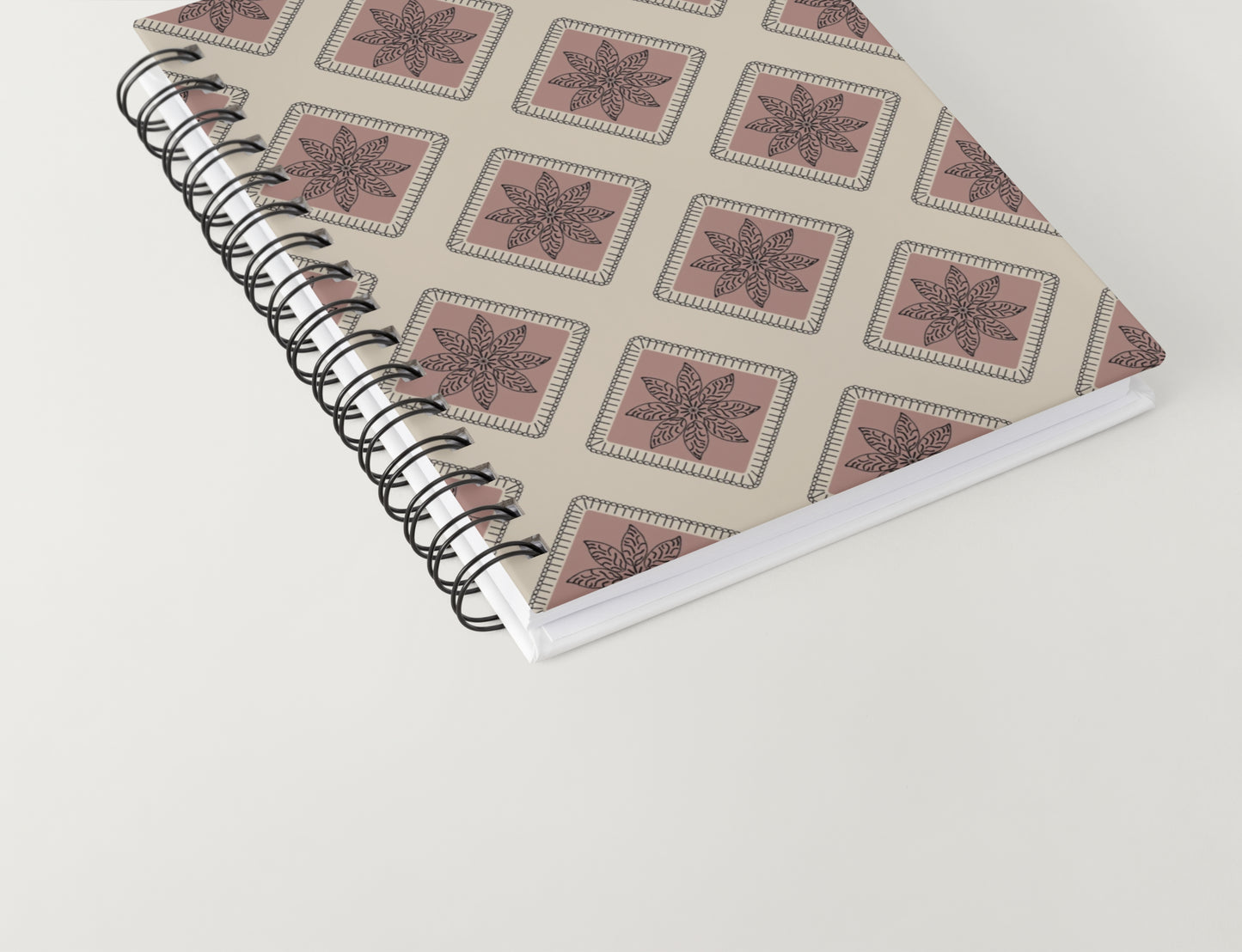 Taupe Blush Embroidery Floral Granny Squares Print