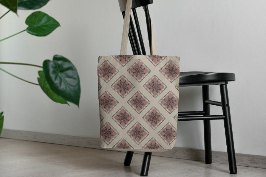Taupe Blush Embroidery Floral Granny Squares Print