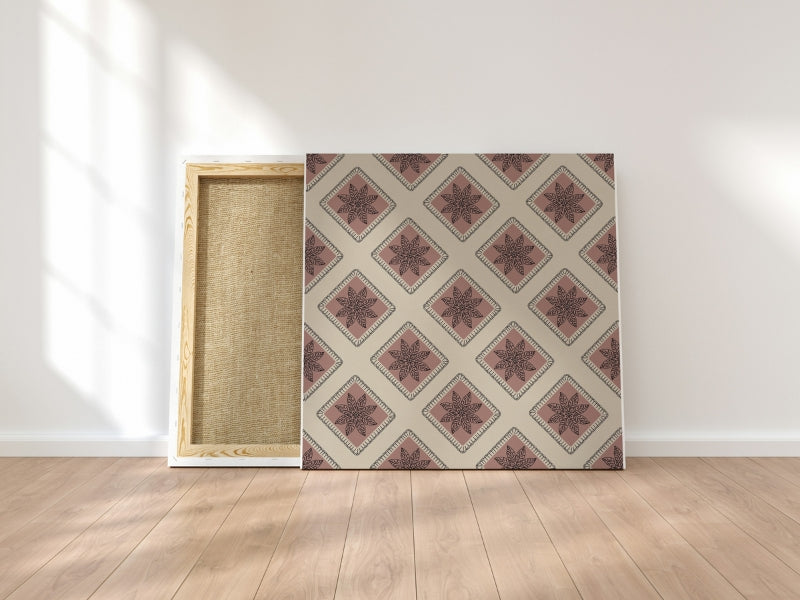Taupe Blush Embroidery Floral Granny Squares Print
