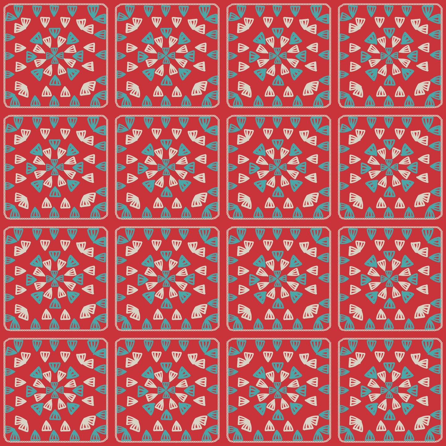 Teal Flame Granny Squares Print