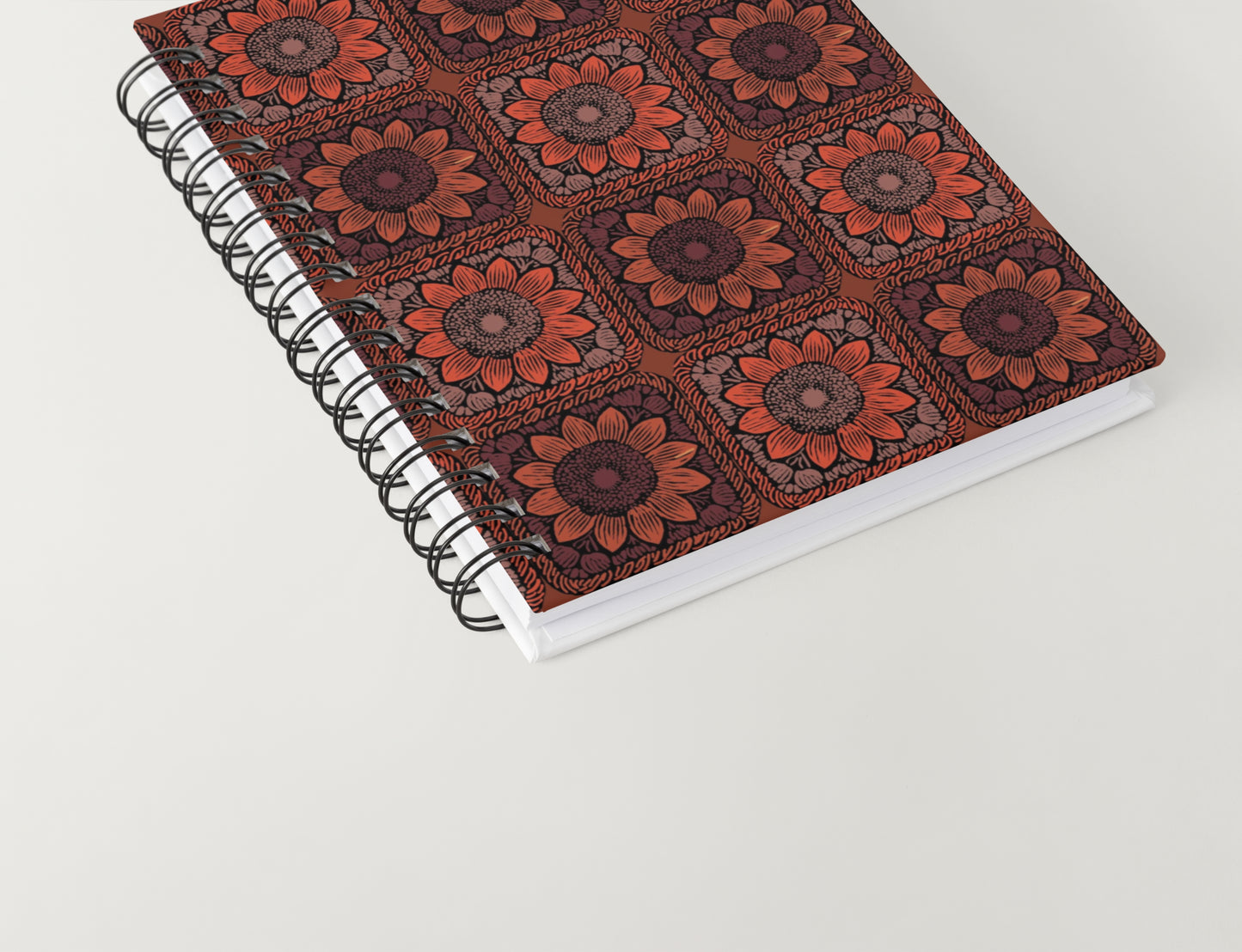 Terracotta Bloom Sunflowers Floral Granny Squares Seamless Print