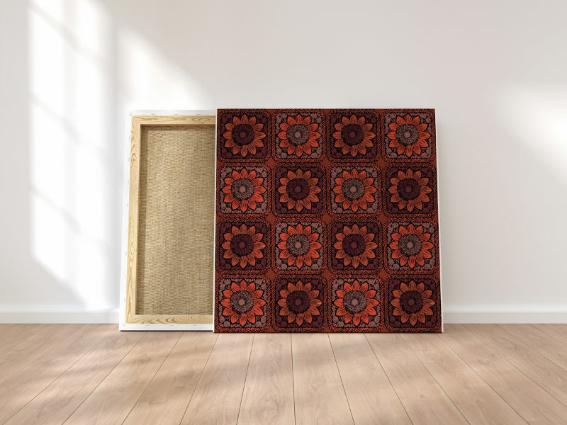 Terracotta Bloom Sunflowers Floral Granny Squares Seamless Print