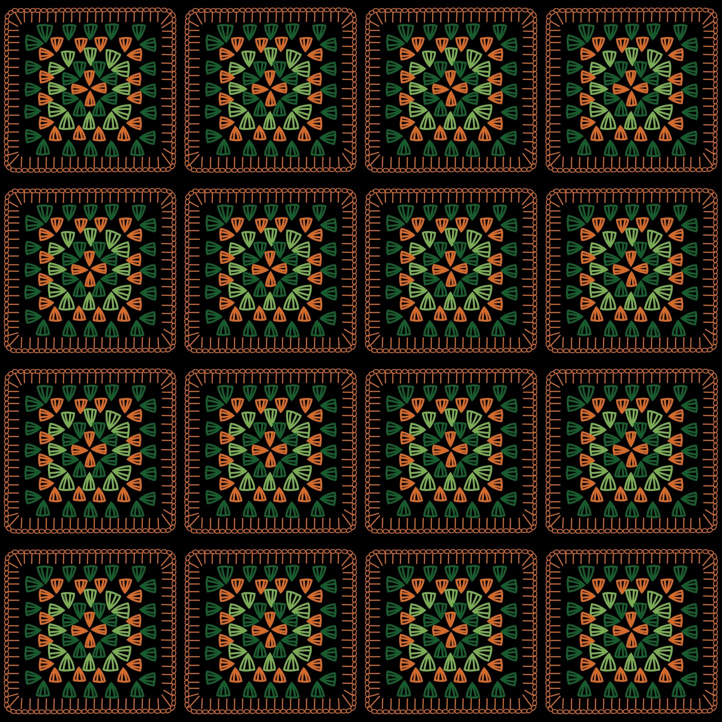 Terracotta Whirl Embroidery Granny Squares Print