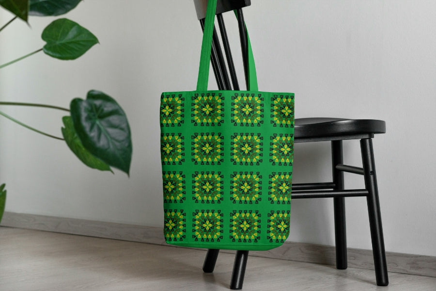 Tropical Forest Green Granny Squares Seamless Print