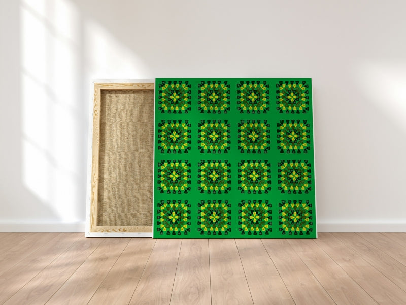 Tropical Forest Green Granny Squares Seamless Print