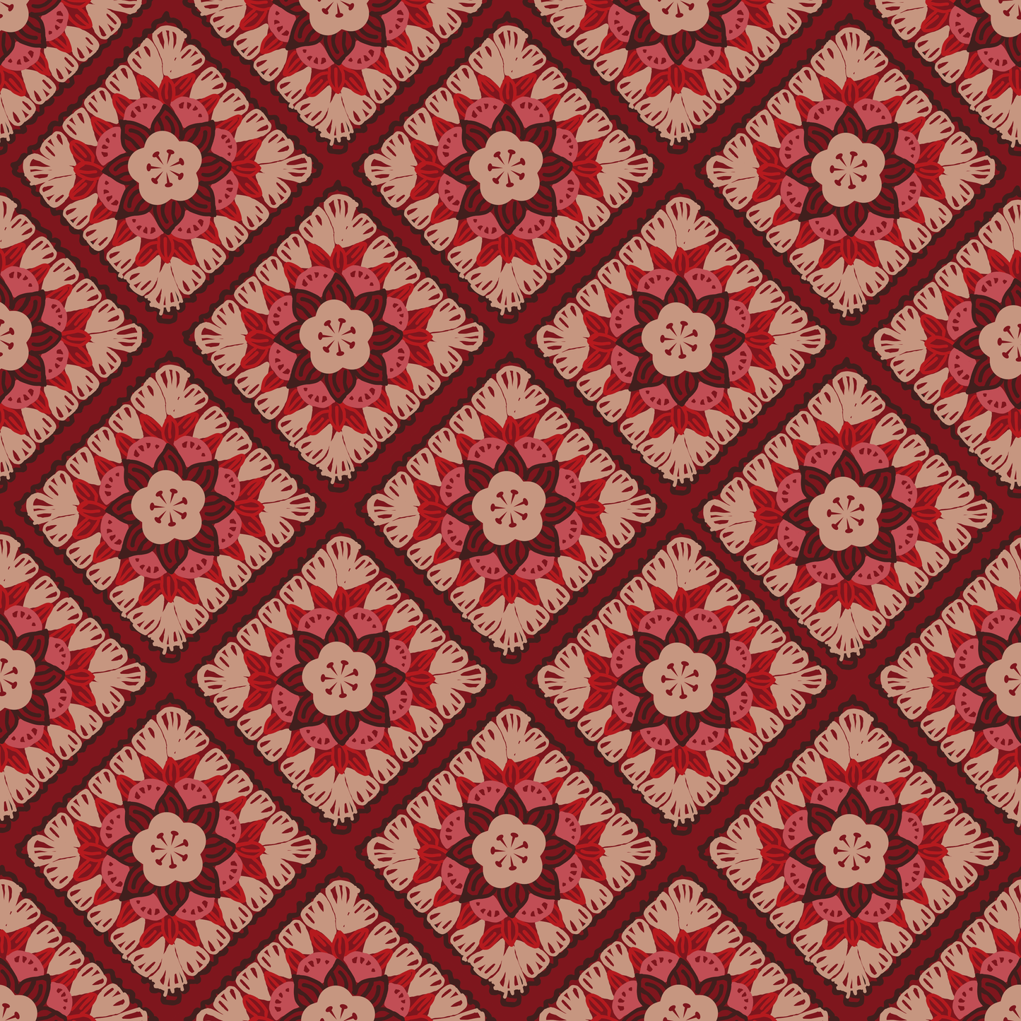 Velvet Rose Granny Squares Floral Seamless Print