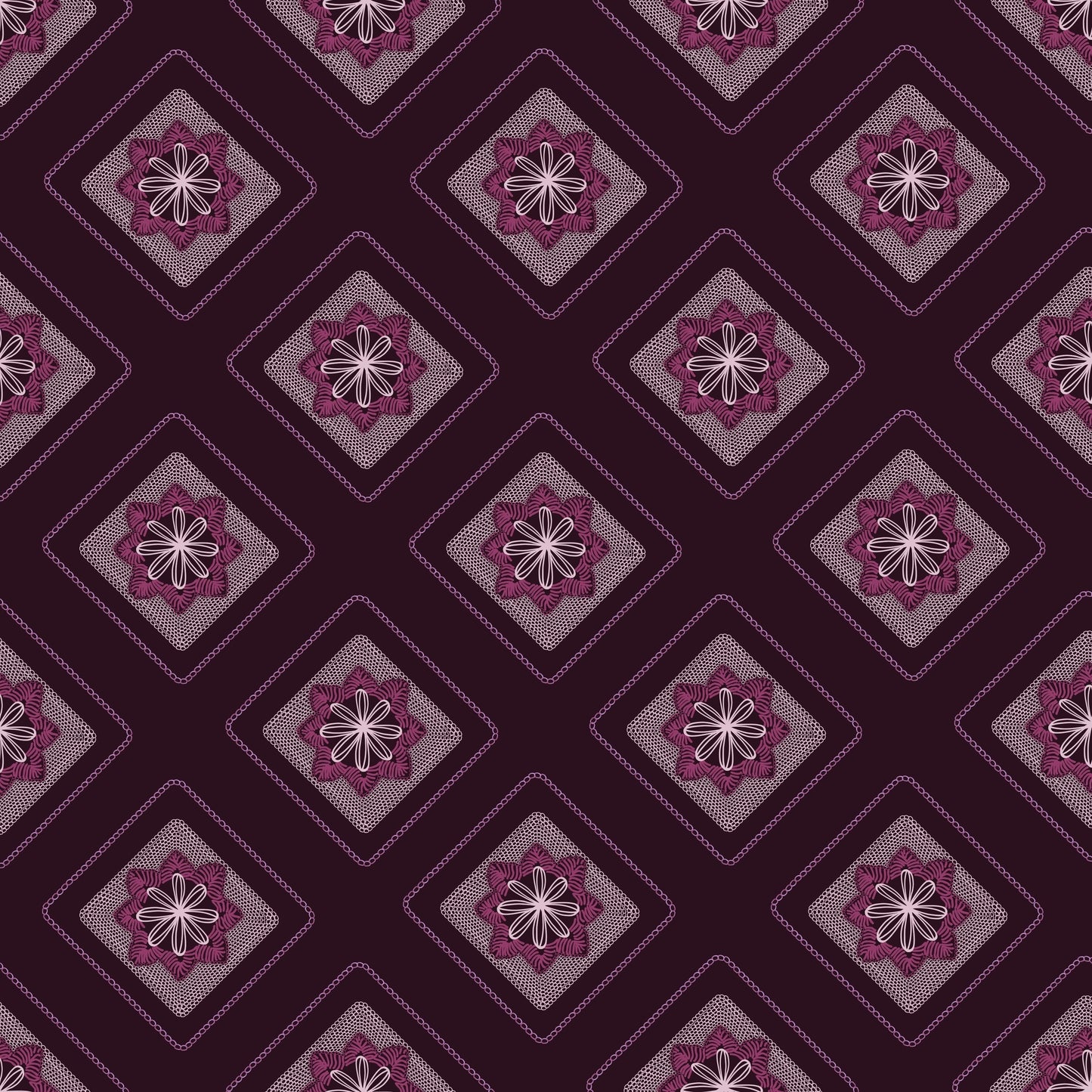 Velvetine Bloom Embroidery Floral Granny Squares Print