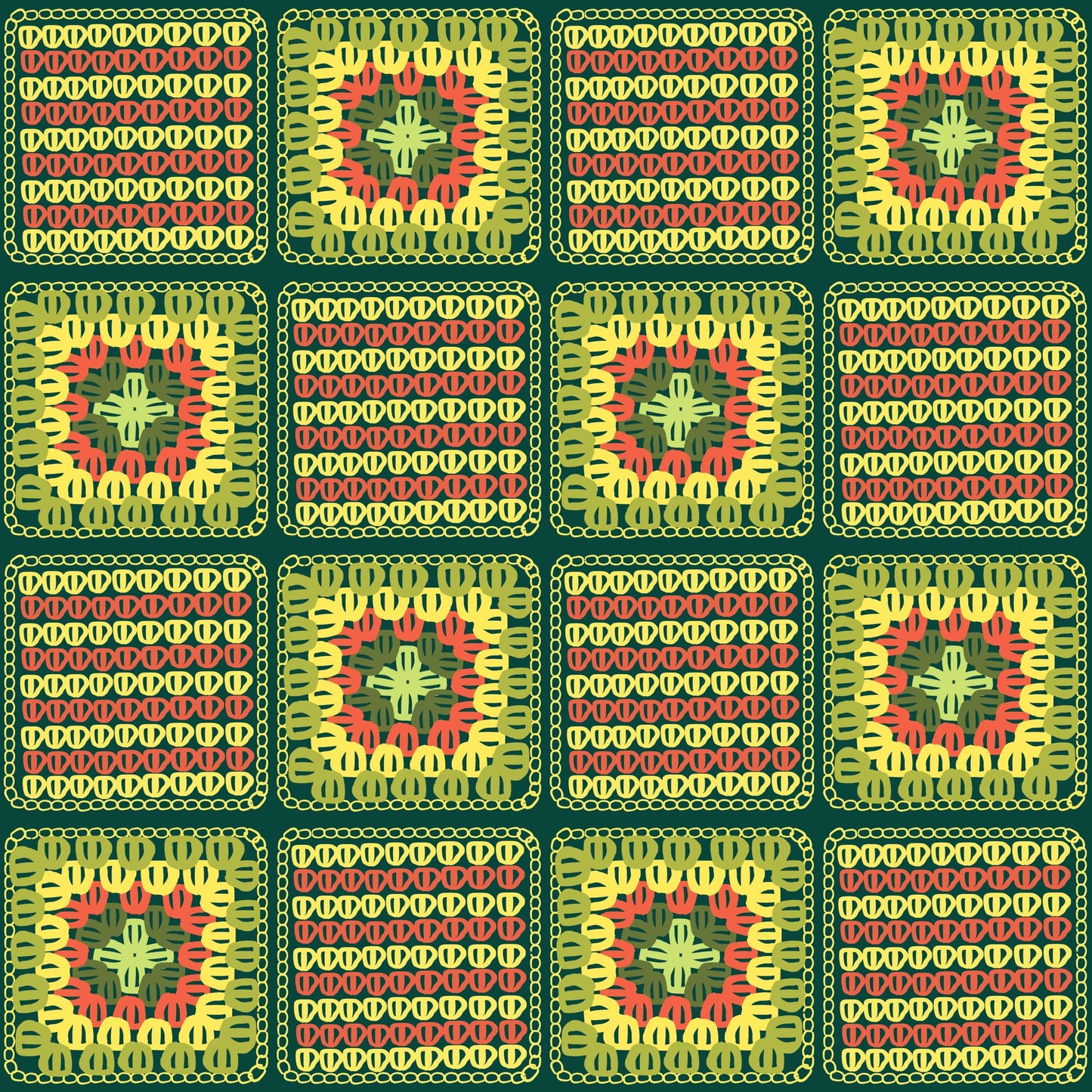Vintage Mustard Harmony Granny Squares Print
