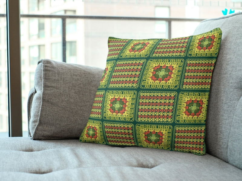 Vintage Mustard Harmony Granny Squares Print