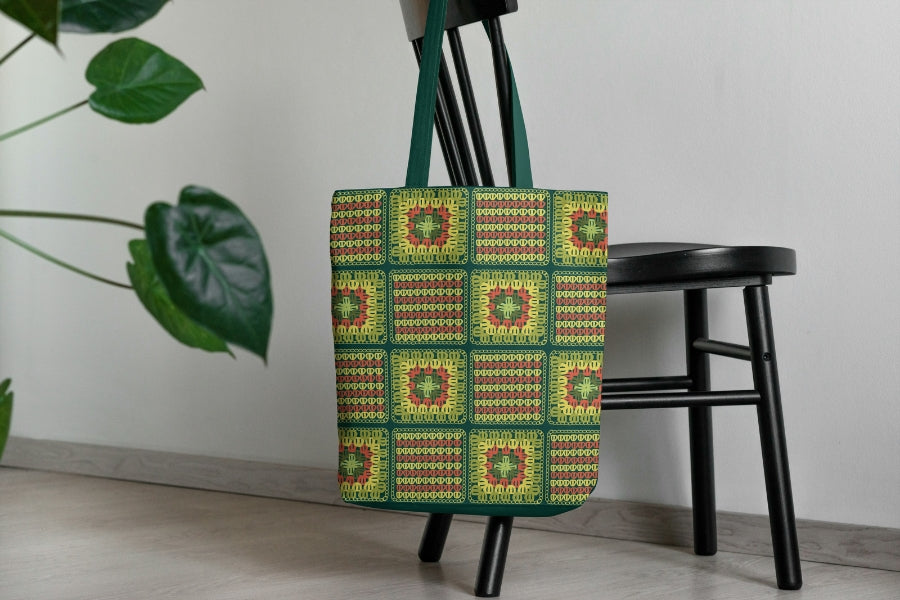 Vintage Mustard Harmony Granny Squares Print