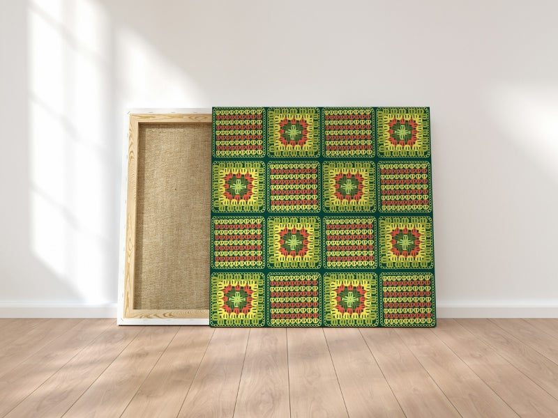 Vintage Mustard Harmony Granny Squares Print