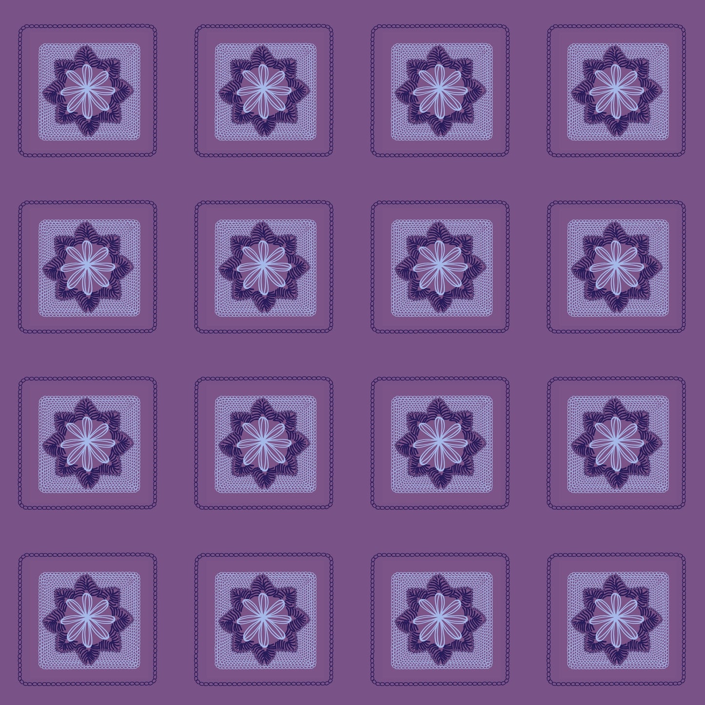 Violet Lace Embroidery Floral Granny Squares Print