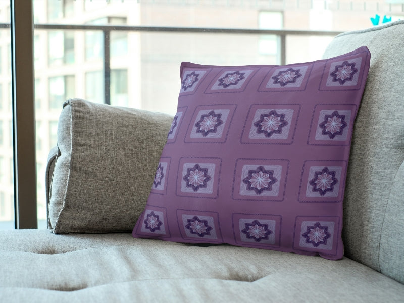 Violet Lace Embroidery Floral Granny Squares Print