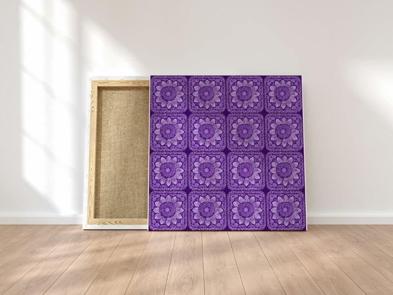 Violet Sunflower Floral Granny Squares Seamless Print