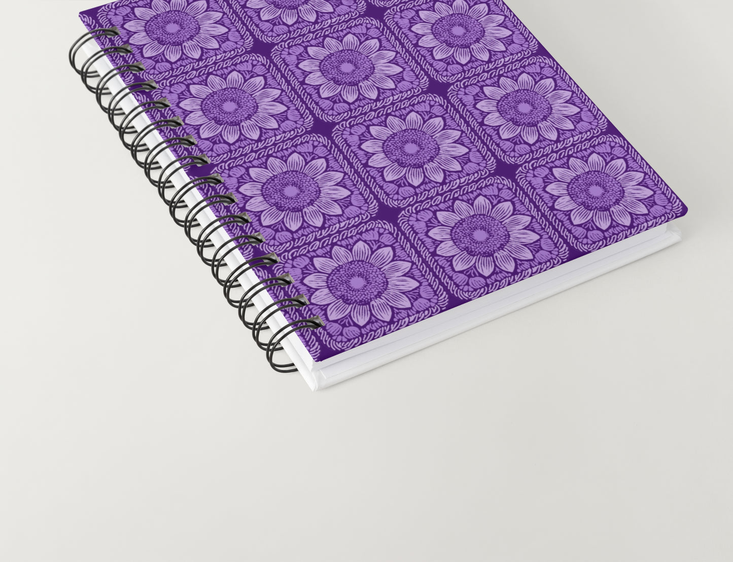 Violet Sunflower Floral Granny Squares Seamless Print