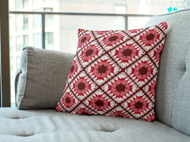 Ivory Red Floral Lattice