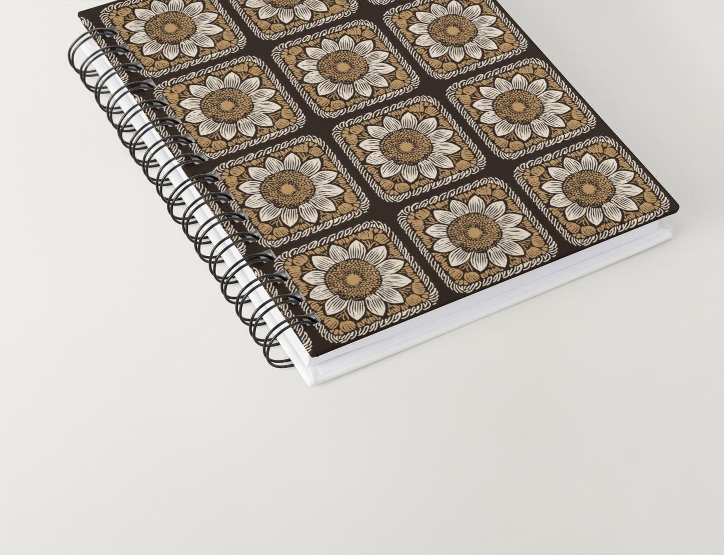 Mocha Mousse Sunflower Floral Granny Squares Seamless Print