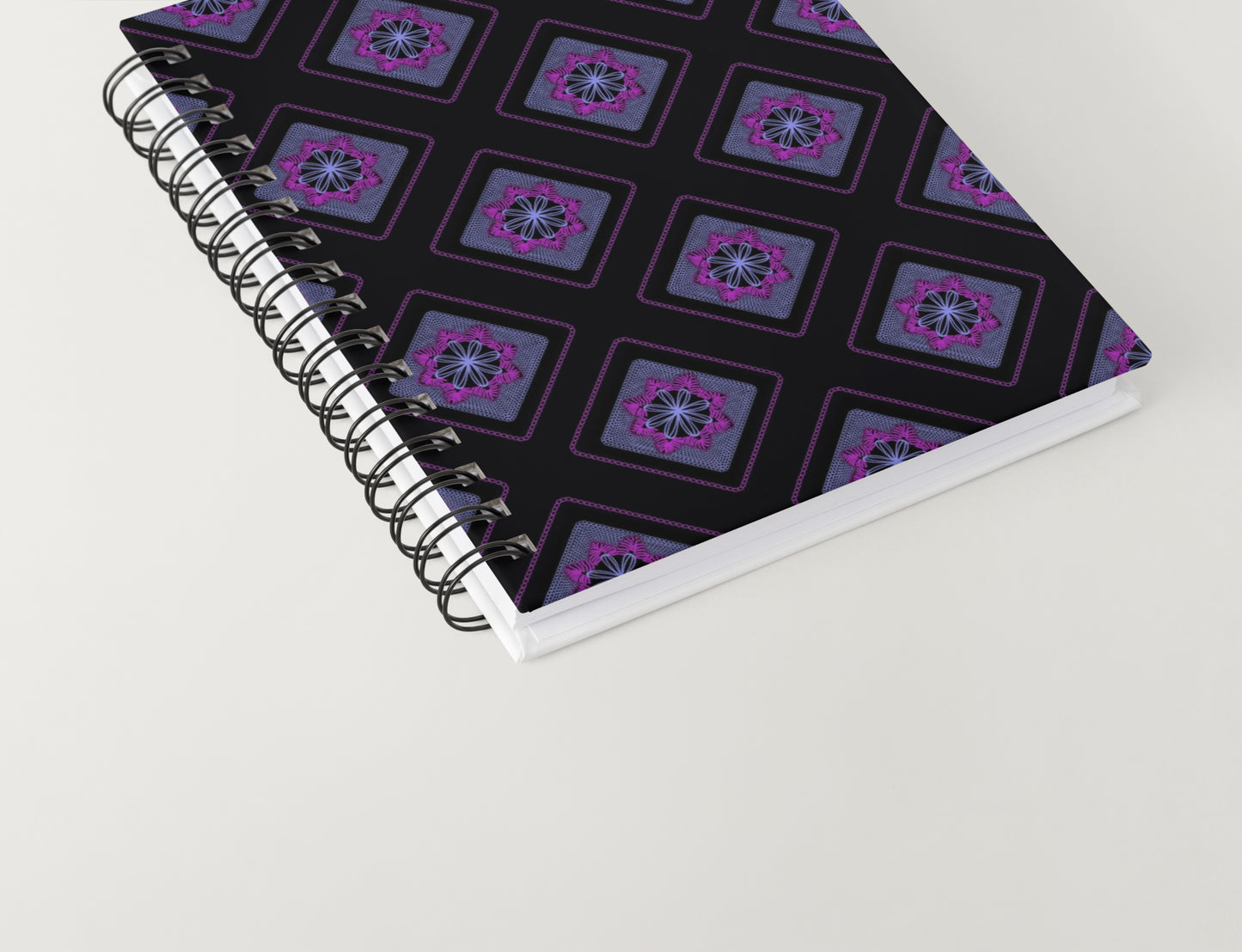Midnight Violet Blush Embroidery Floral Granny Squares Print