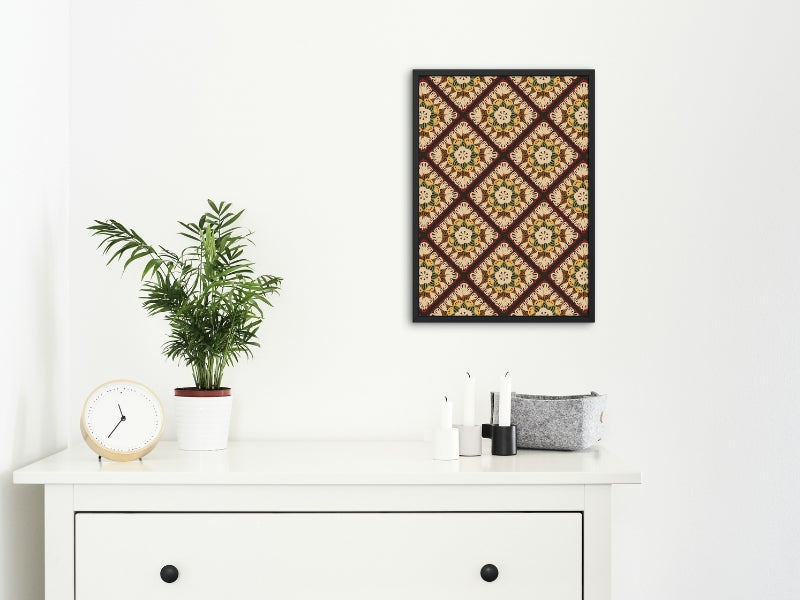 Mocha Mandala Floral Granny Squares Seamless Print