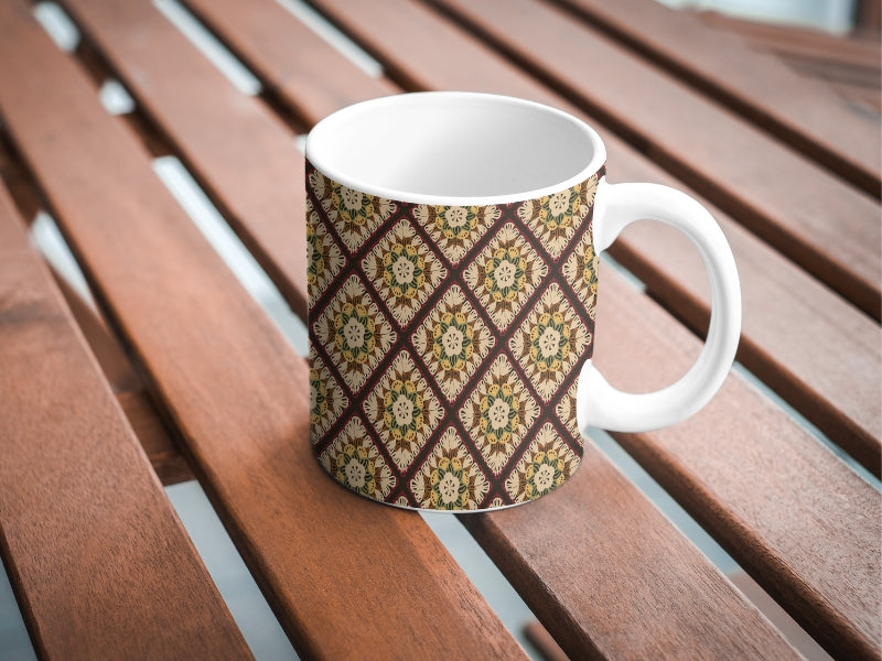 Mocha Mandala Floral Granny Squares Seamless Print