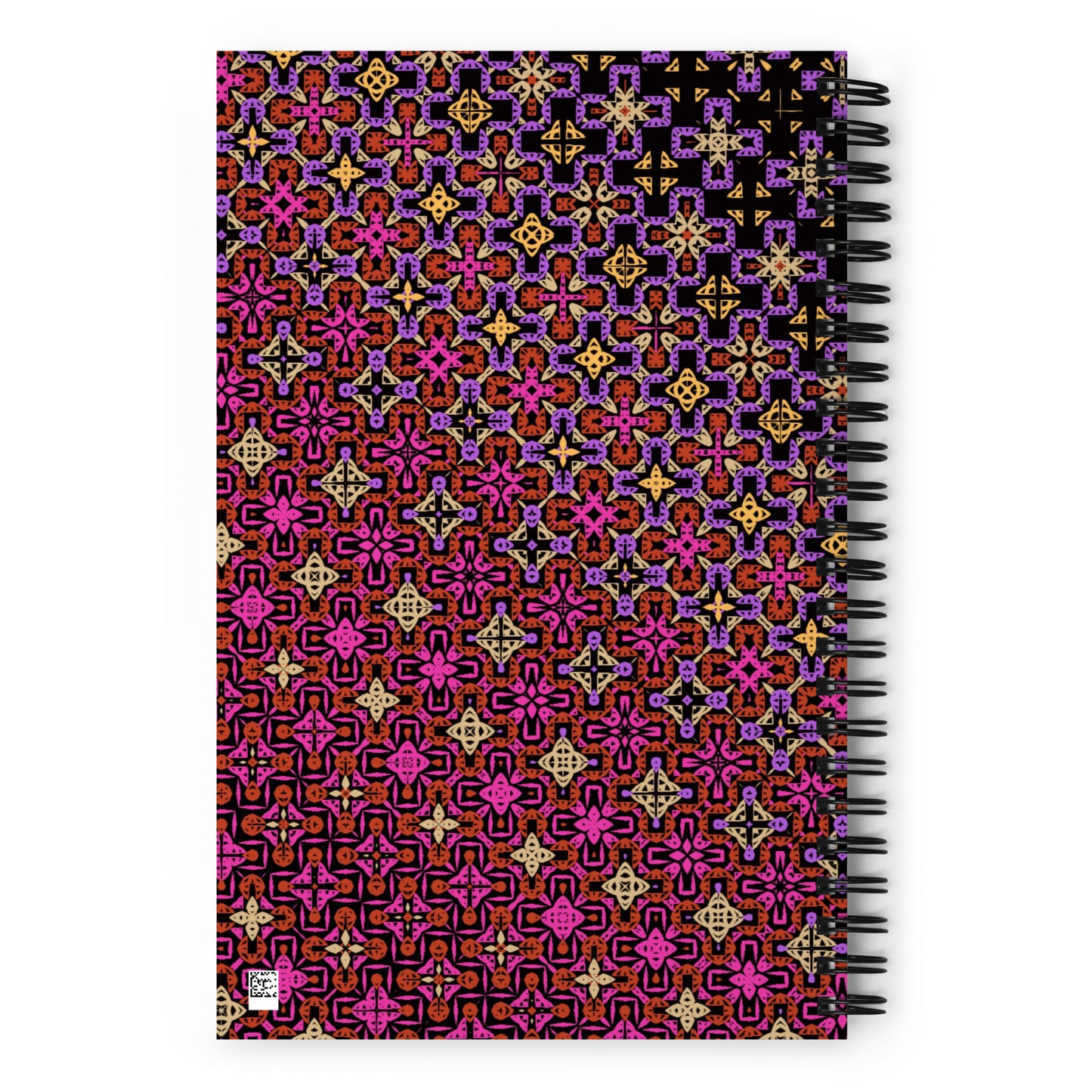 Freeform crochet-Inspired spiral notebook. Product image. Rear view.