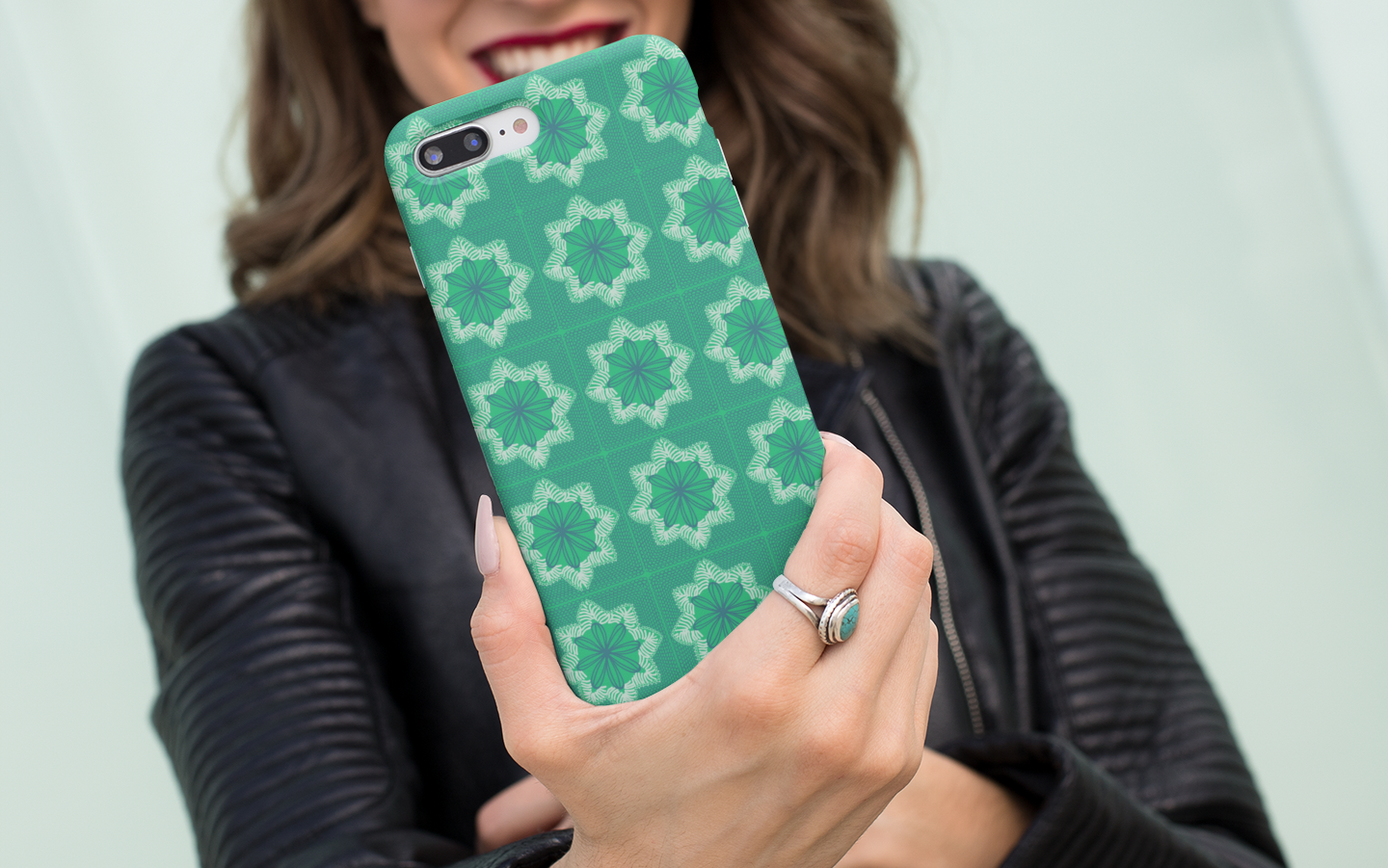Mint Green Floral Granny Squares Print