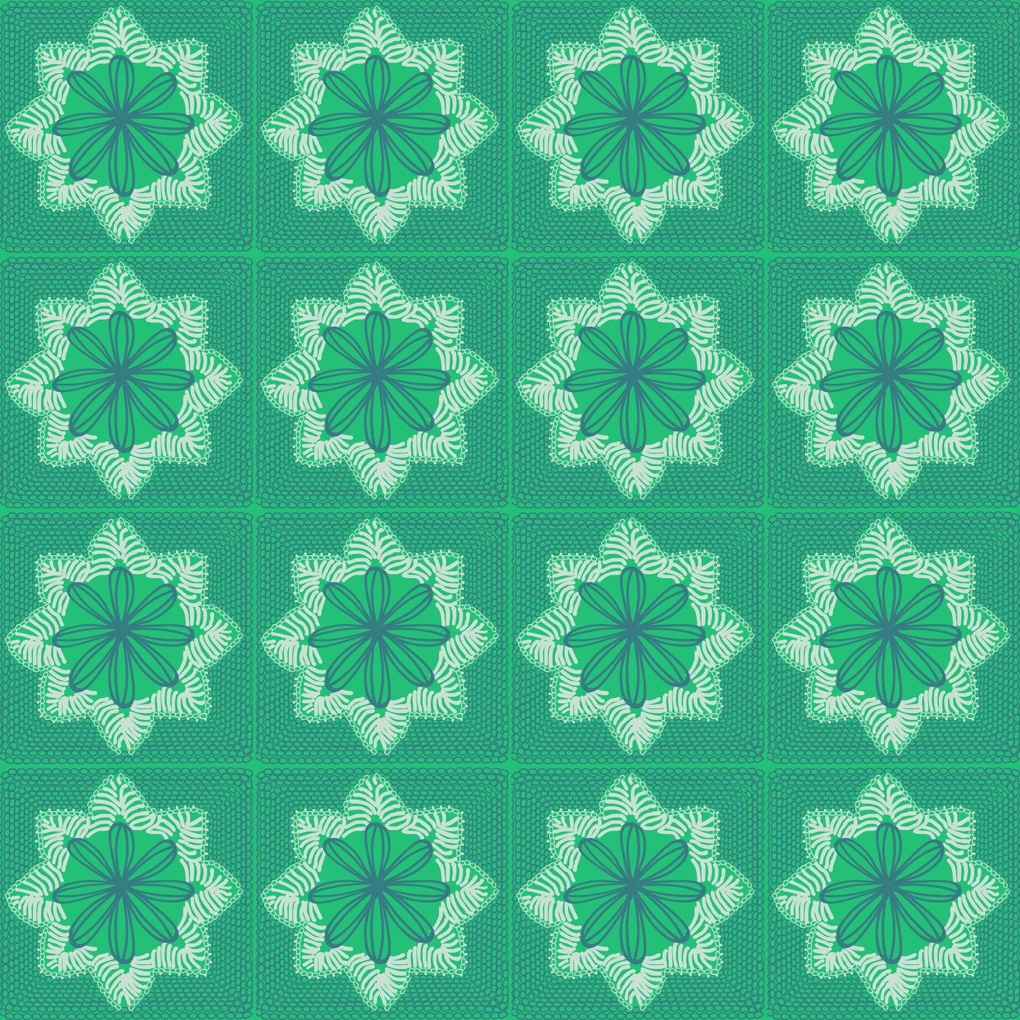 Mint Green Floral Granny Squares Print