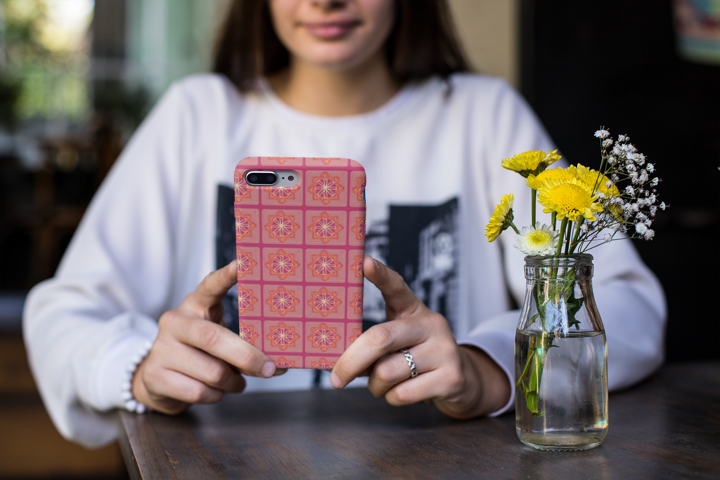 Floral Radiance Coral Granny Squares Print