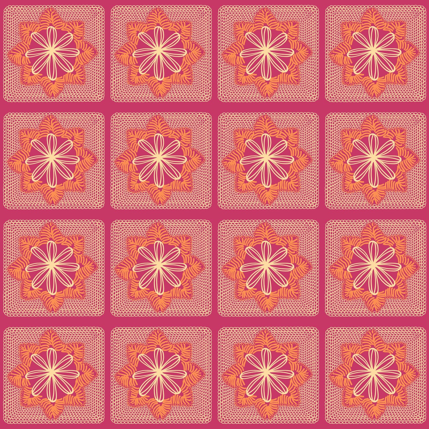Floral Radiance Coral Granny Squares Print