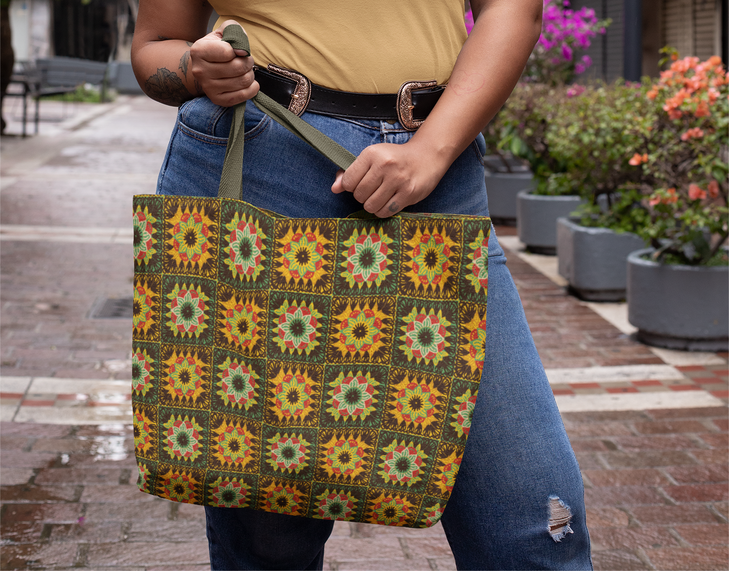 African-Themed Floral Granny Squares Digital Files