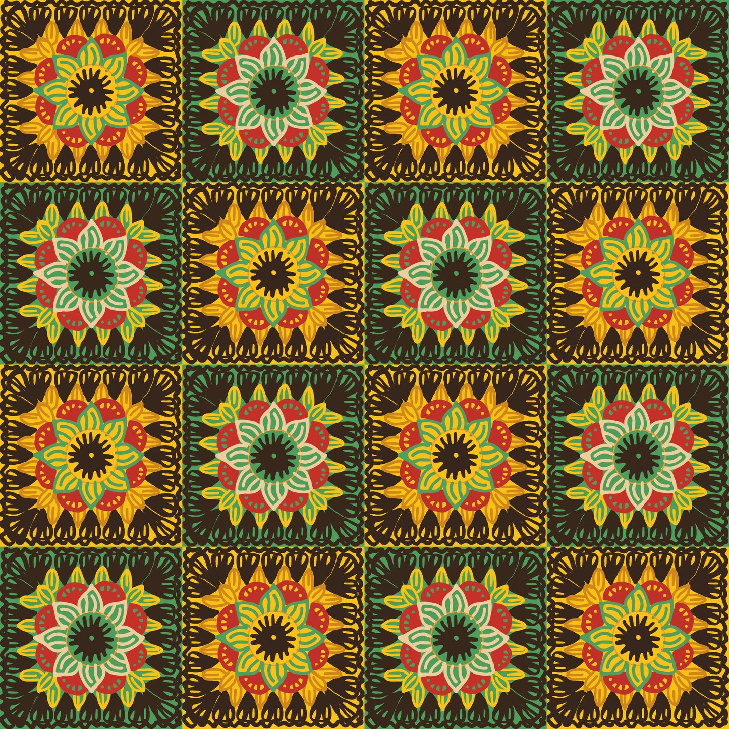 African-Themed Floral Granny Squares Digital Files